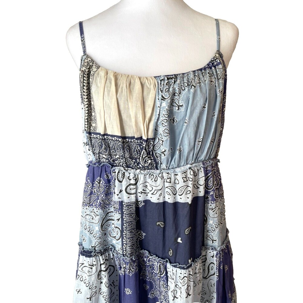 Lucky Brand Babydoll Tiered Dress Sz L Boho Festival Y2K Blue Patchwork Cotton - Picture 4 of 16